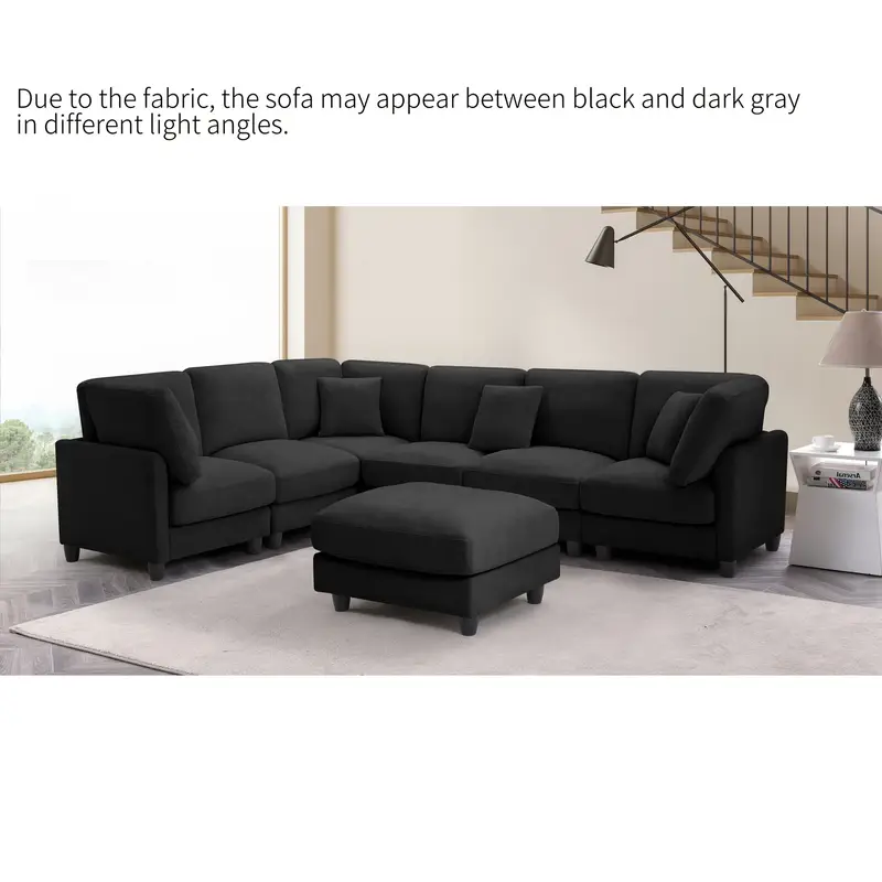 7pcs l shaped fabric fabric sofa free combination soft and comfortable suitable for living room bedroom hotel office reception and dark gray beige details 2