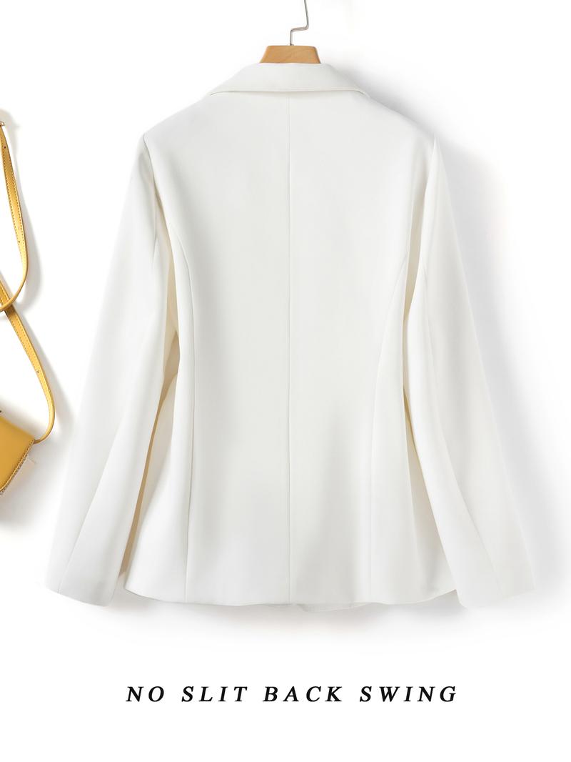 Elegant Women's Blazer Jacket, Fitted Woven Fabric, Long Sleeve Plain Design, Perfect for Office & Spring Autumn Wear, Trendy Blazer