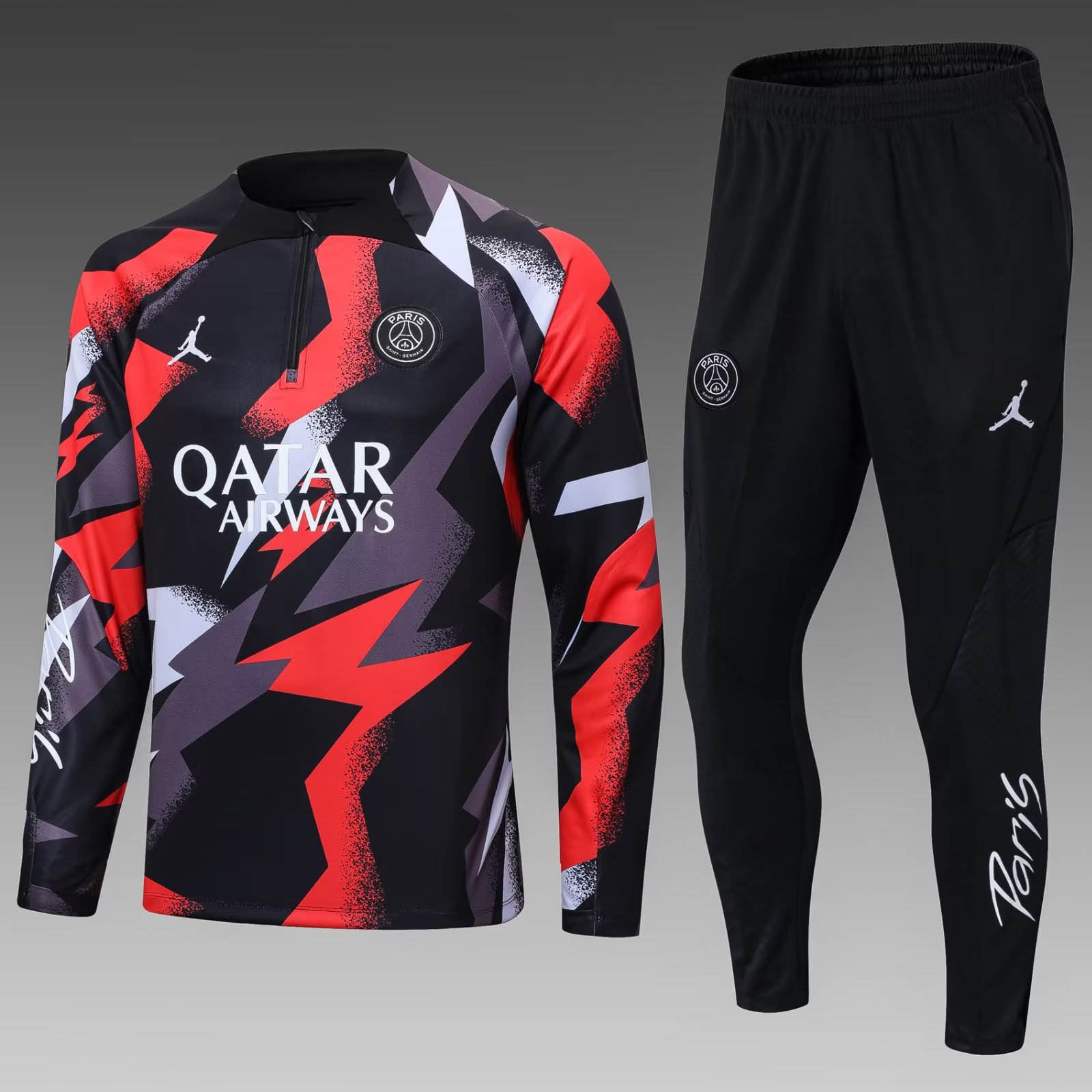 2022/2023 Psg Paris Saint-Germain Half-Pull Training Suit Red Gray Camouflage Set:football jersey mysite: unitedjerseyfootball 邓江浪:football