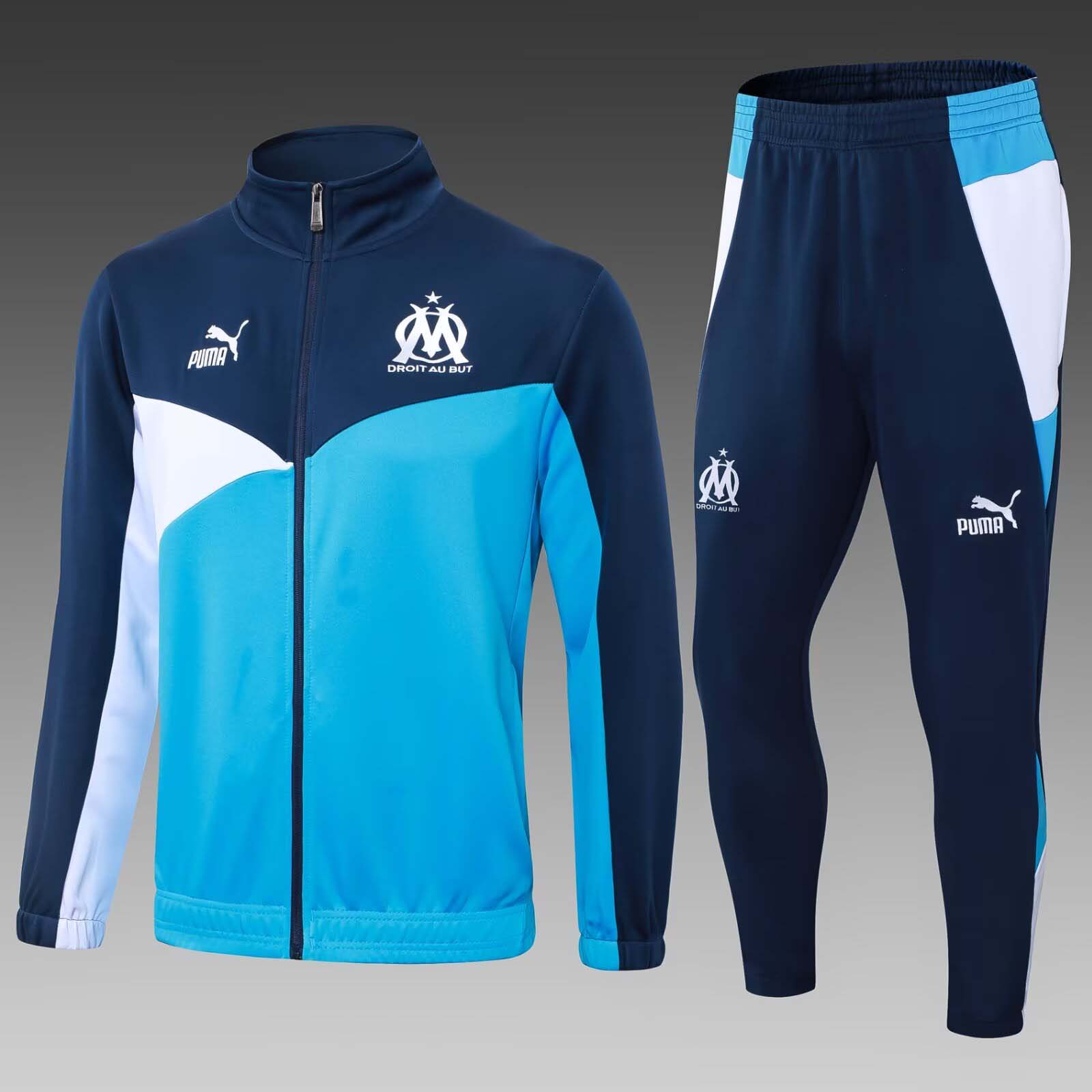 2024/2025 Olympique de Marseille Long Zip Jacket Sky blue and Royal Blue Football Jersey Set:football jersey mysite: unitedjerseyfootball 邓江浪:football