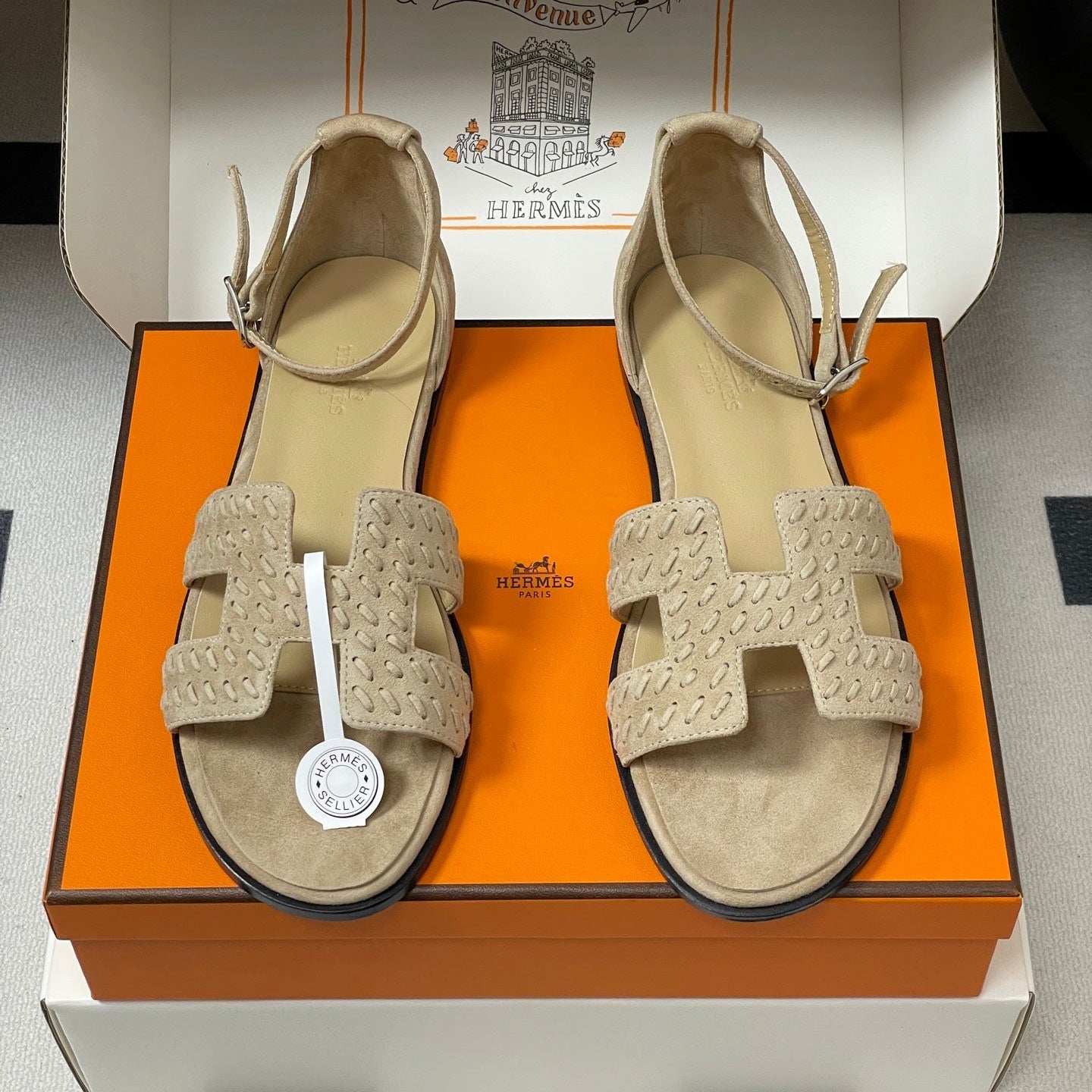 HM 25S SANTORINI SANDAL IN BEIGE SUEDE AND LAMBSKIN、mysite、Cacoeks