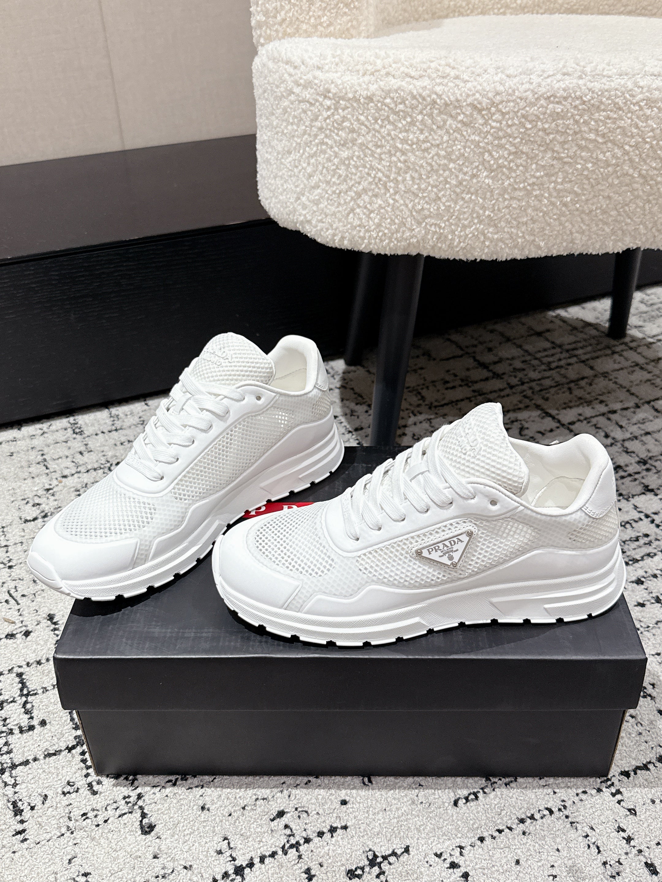 PRADA 25S MEN SNEAKERS IN WHITE CANVAS、mysite、Cacoeks