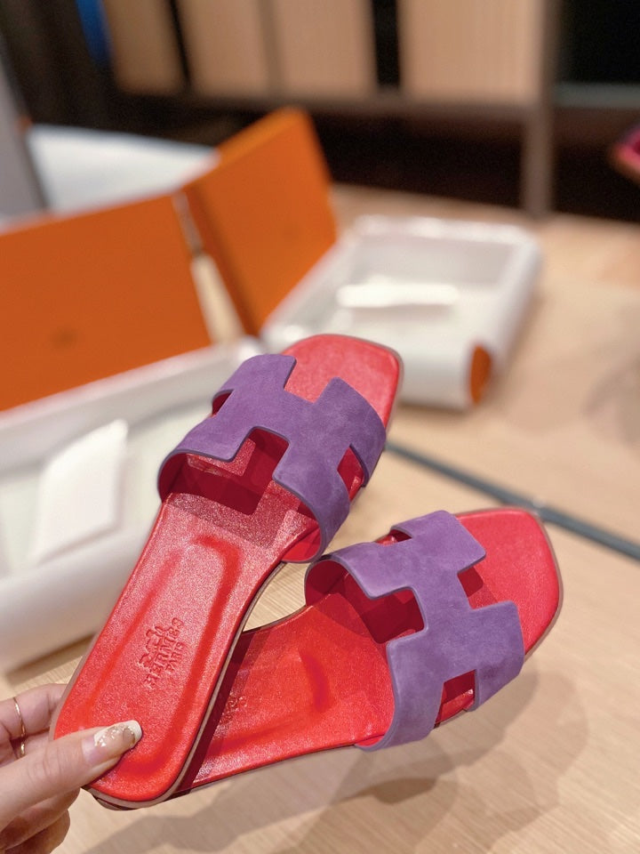 0RAN SANDALS IN VIOLET PURPLE SUEDE AND CHERRY RED CALFSKIN、mysite、Cacoeks