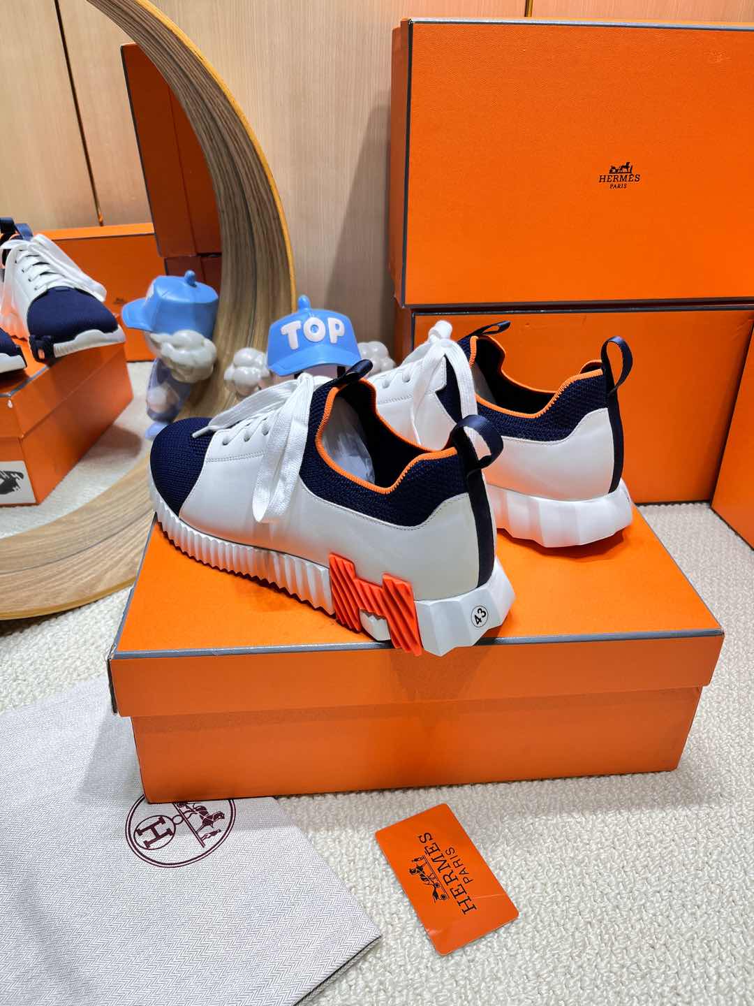 DEPART SLIP-ON SNEAKER IN NAVY BLUE KNIT AND WHITE CALFSKIN、mysite、Cacoeks