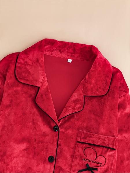 Women's Elegant Winter Pajama Set, Fitted Long Sleeve Button-Up Top & Warm Pants, Comfortable Home Wear for Cold Weather