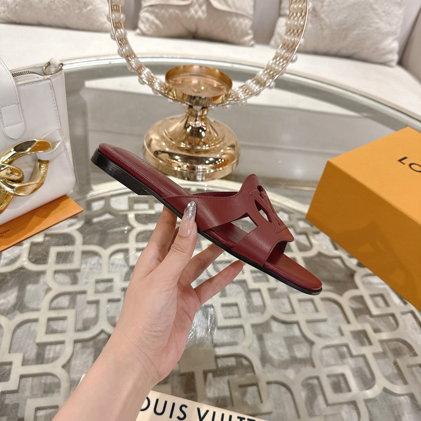 ISOLA FLAT SLIDE IN JAM RED CALFSKIN、mysite、Cacoeks