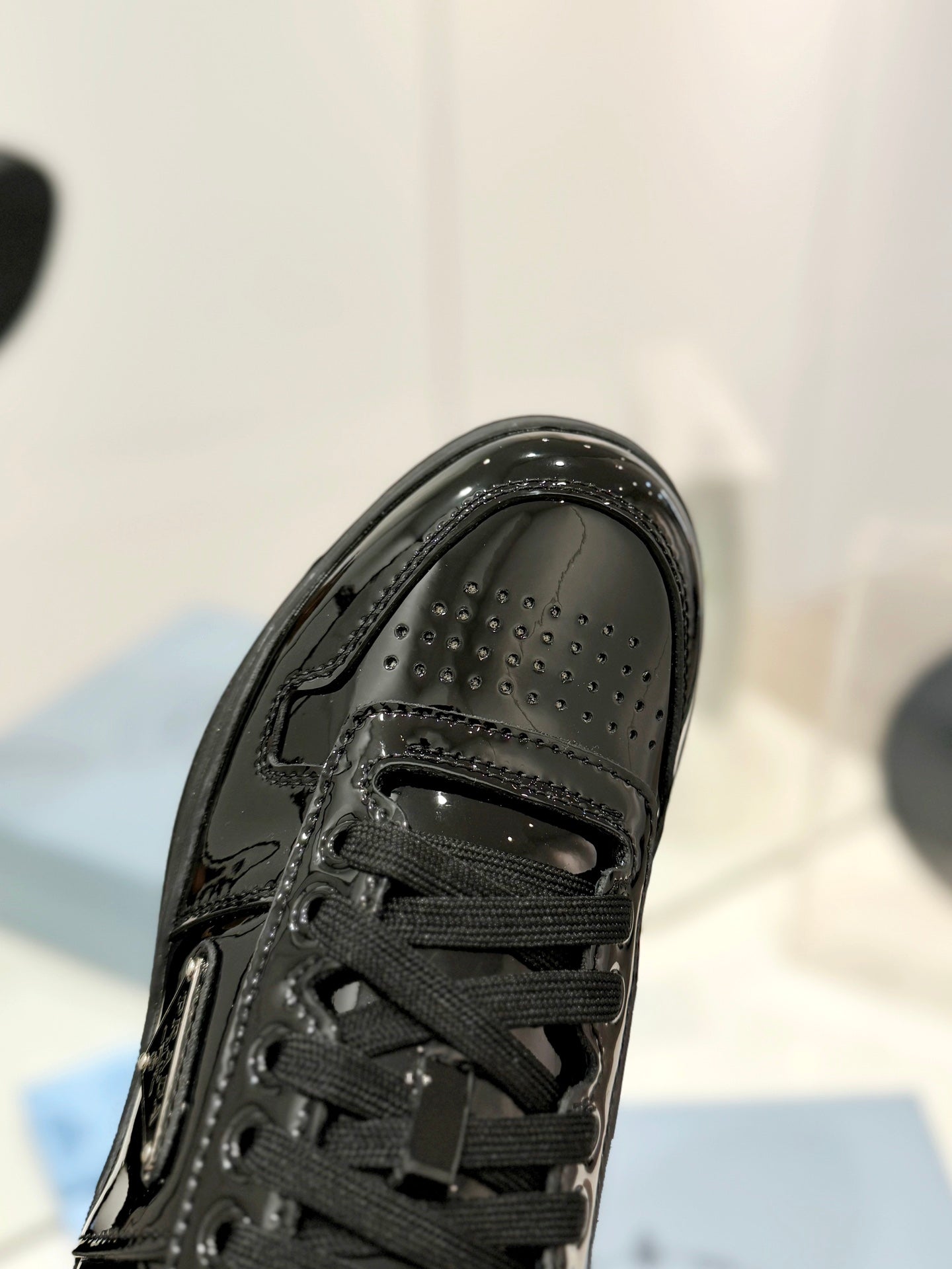PRA DOWNTOWN PERFORATED SNEAKERS GLOSSY BLACK CALFSKIN、mysite、Cacoeks