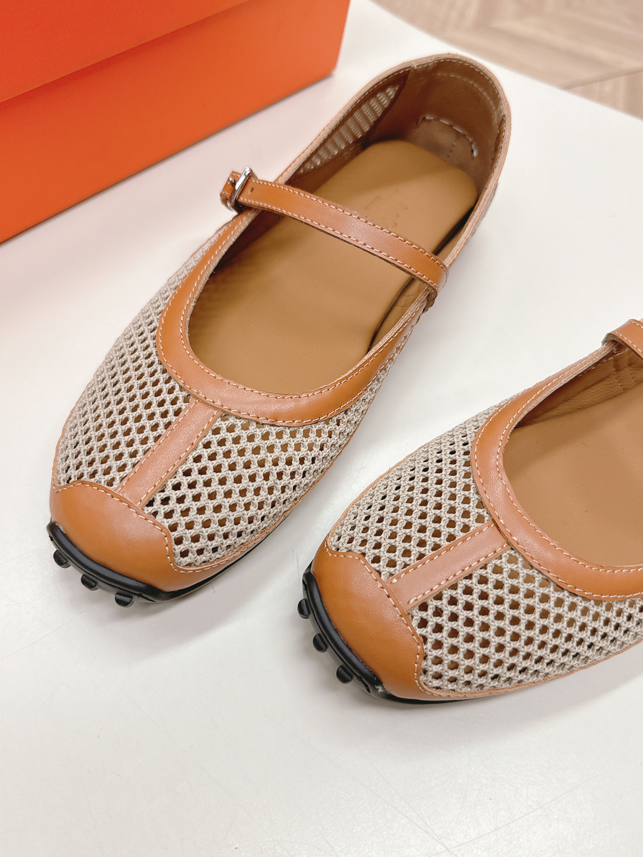KICHU BALLET FLAT IN BRONZE BROWN CROCHET KNIT AND CALFSKIN、mysite、Cacoeks