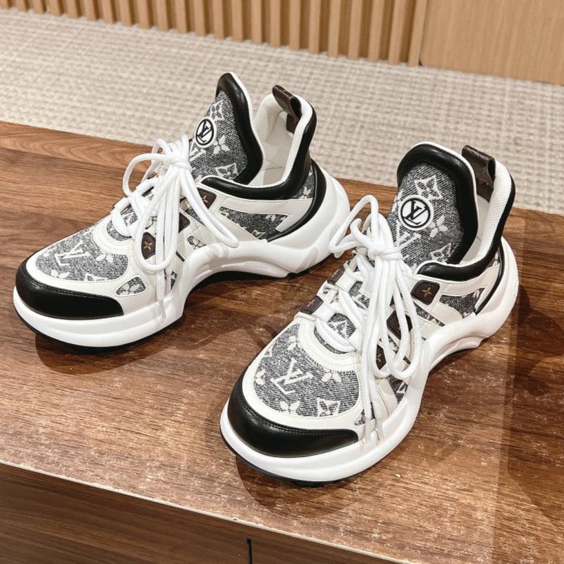 LV ARCHLIGHT SNEAKER IN WHITE MIX BLACK CALFSKIN AND MONOGRAM DENIM、mysite、Cacoeks