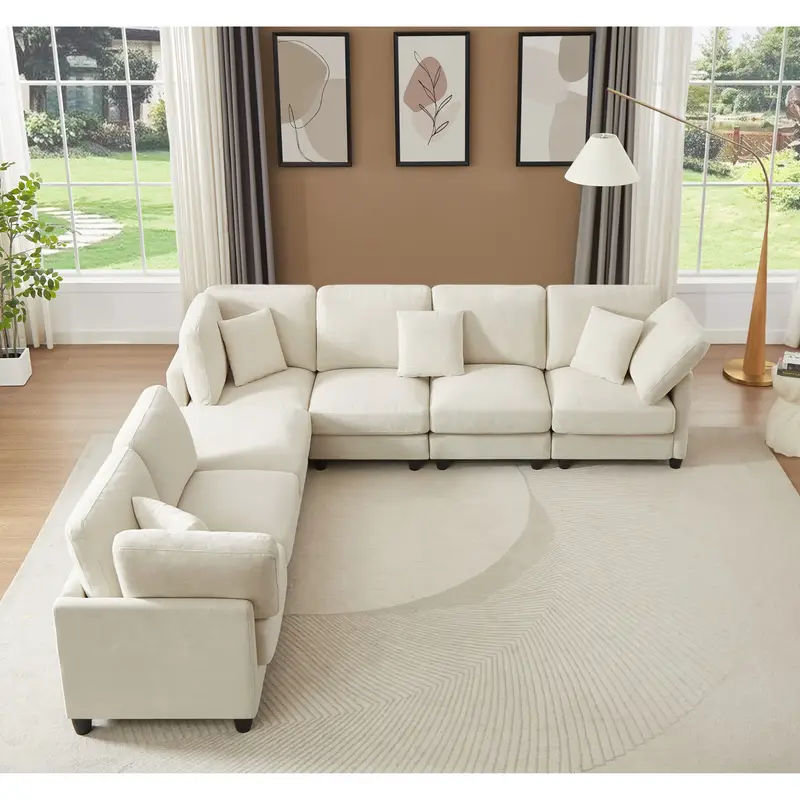 7pcs l shaped fabric fabric sofa free combination soft and comfortable suitable for living room bedroom hotel office reception and dark gray beige details 13