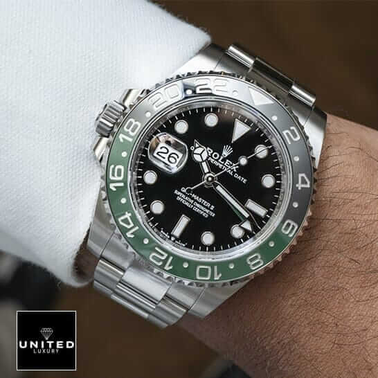 Rolex Sprite Replica 3 Rolex Gmt-Master II Sprite Black Dial Replica on the hand
