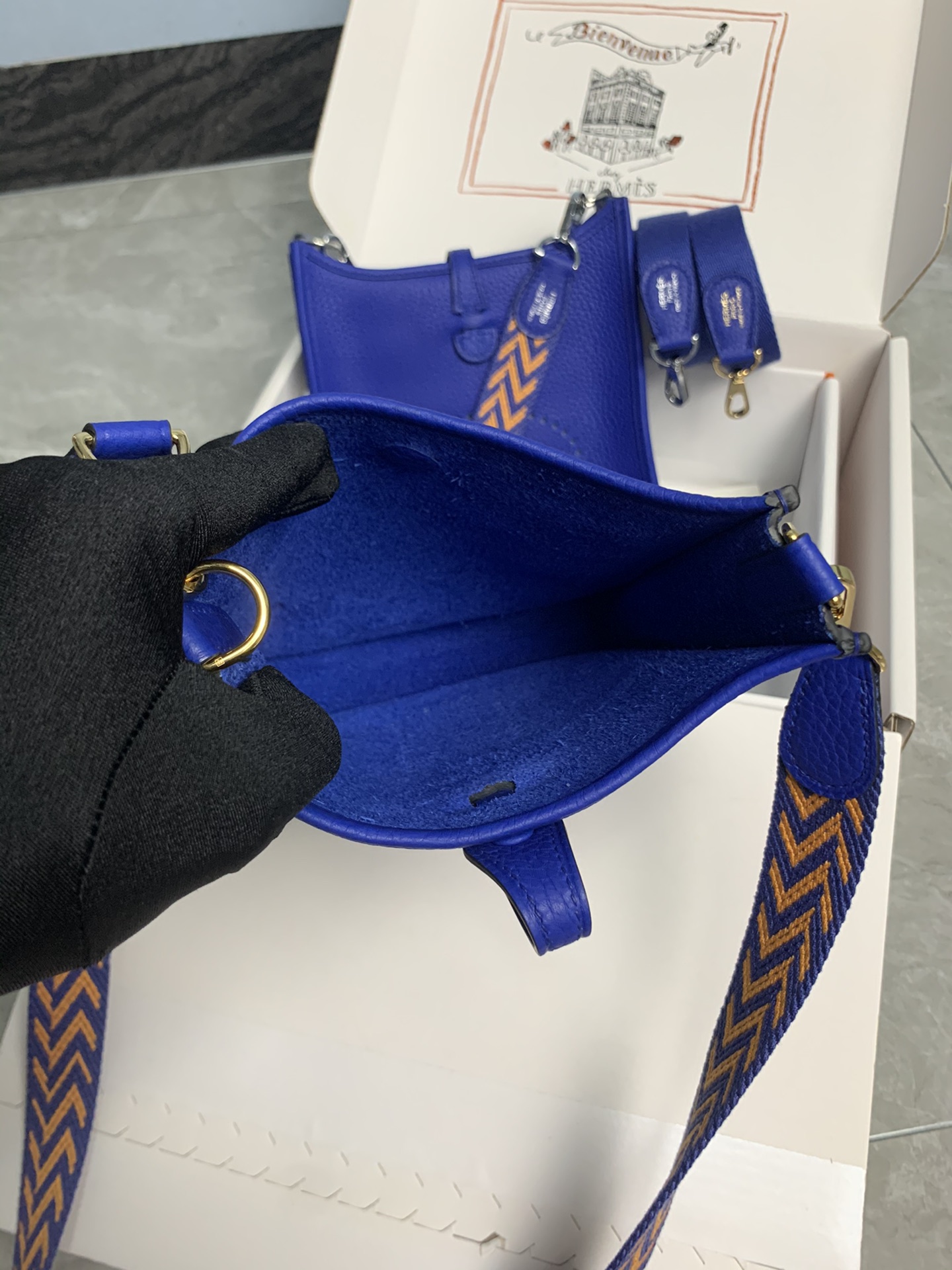 Replica Hermes Evelyne Mini Bag 17cm Original Togo Leather Dark Blue