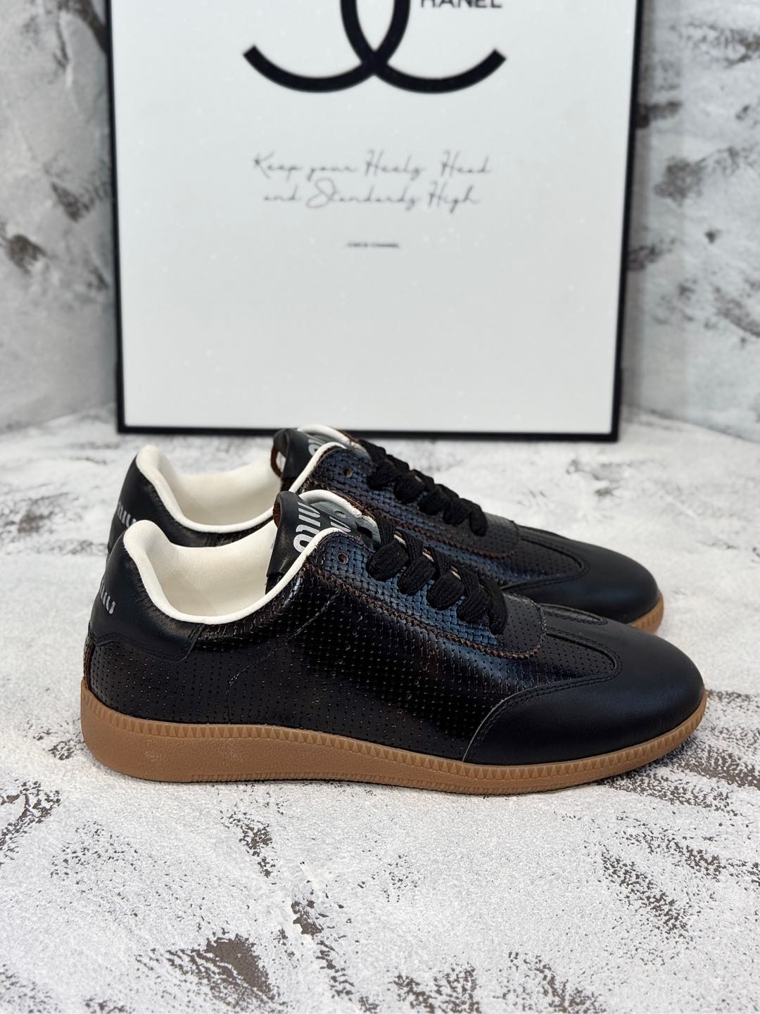 RETRO SNEAKERS IN BLACK LAMBSKIN WITH KNITTED PATTERN、mysite、Cacoeks