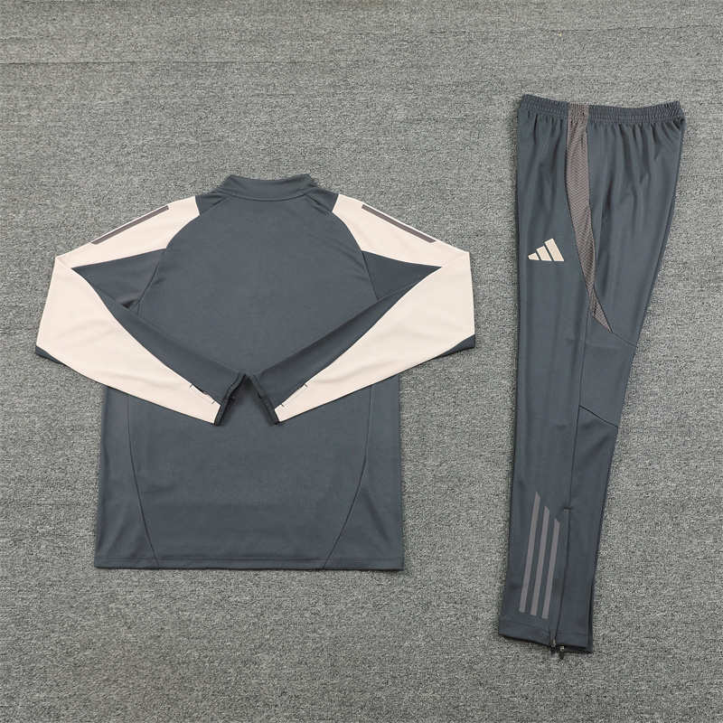 JerseysGala.com | Real Madrid 24-25 Long Sleeve Training Set - Deep Grey -Customize Name, Number and Patch | Worldwide Shipping
