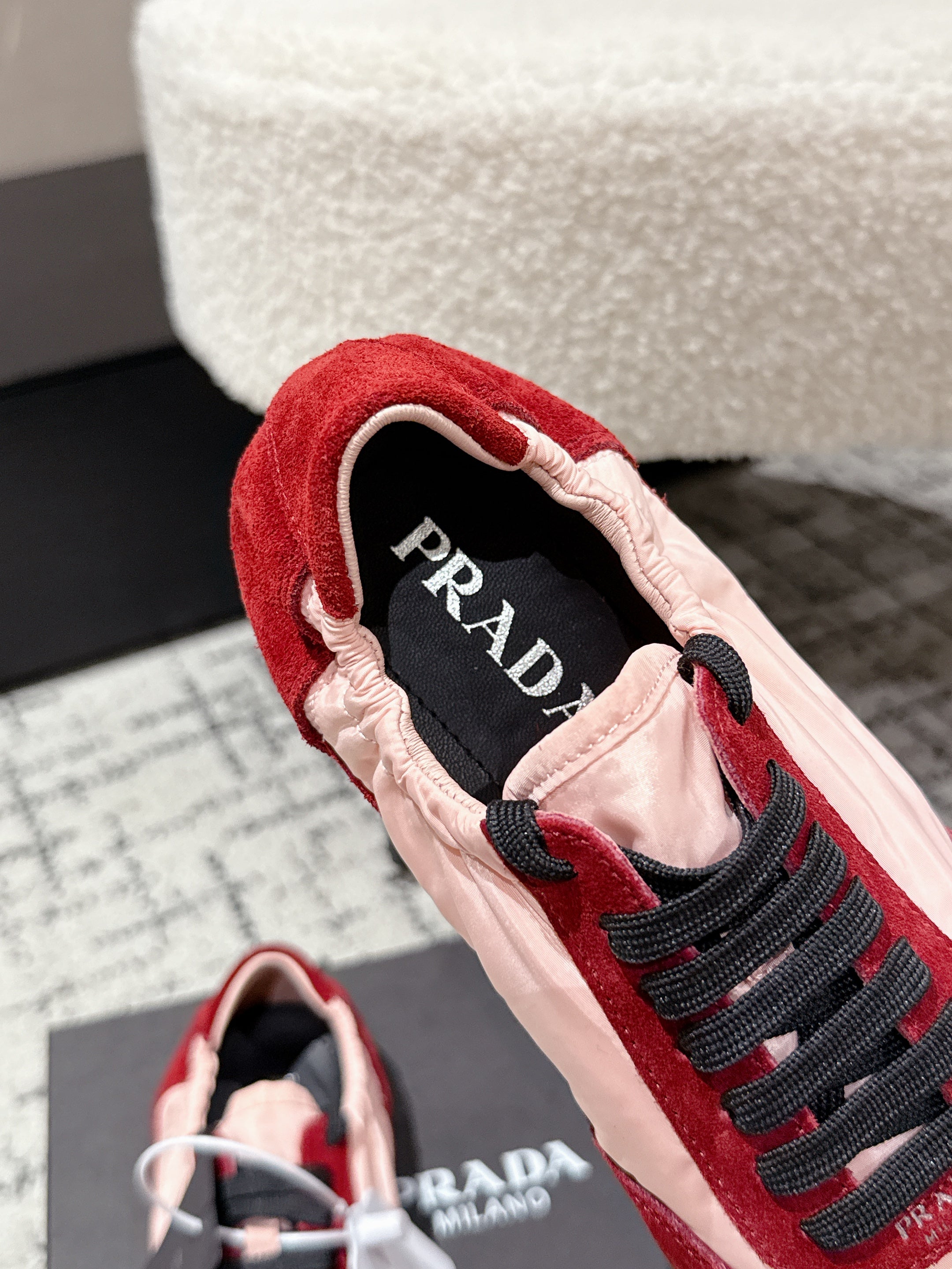 PRADA 25S COLLAPSE SNEAKERS IN RED RE NYLON AND SUEDE、mysite、Cacoeks
