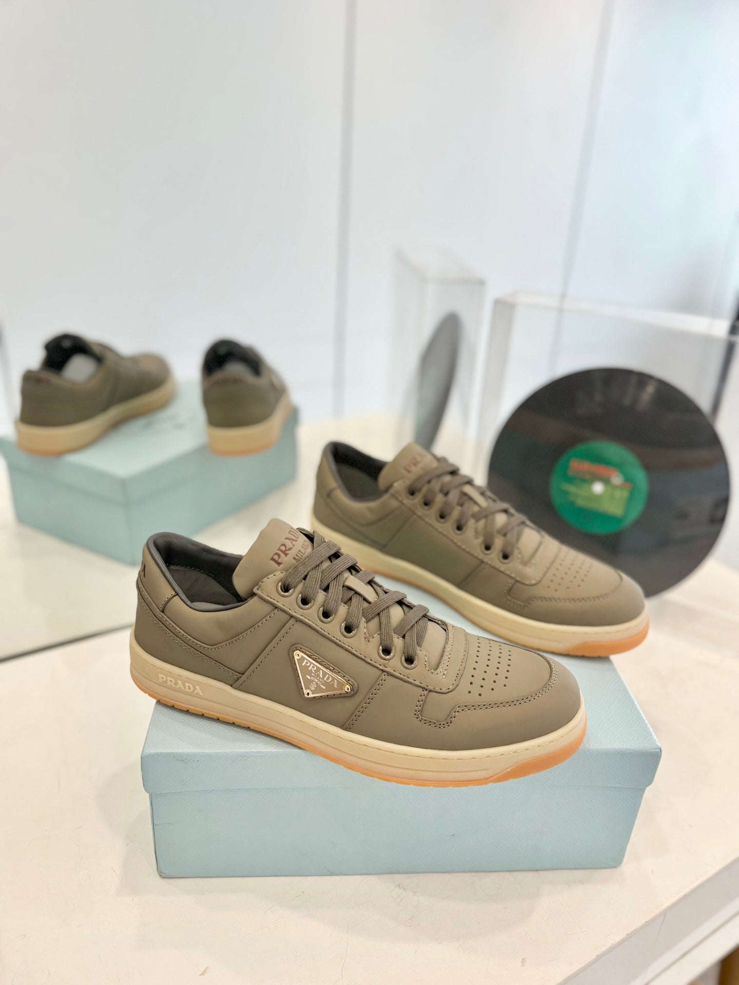 PRA DOWNTOWN PERFORATED SNEAKERS OLIVE CALFSKIN、mysite、Cacoeks