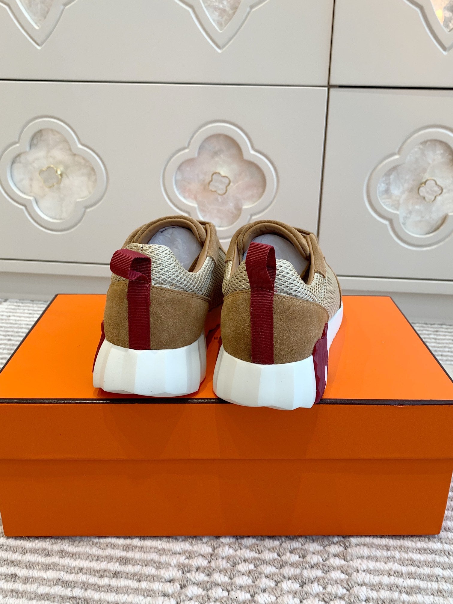 BOUNCING SNEAKER IN CIDER BROWN GRAPHIC MESH AND SUEDE、mysite、Cacoeks