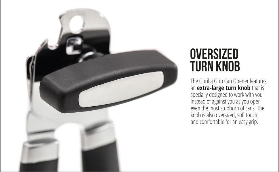 oversized turn knob on black can opener