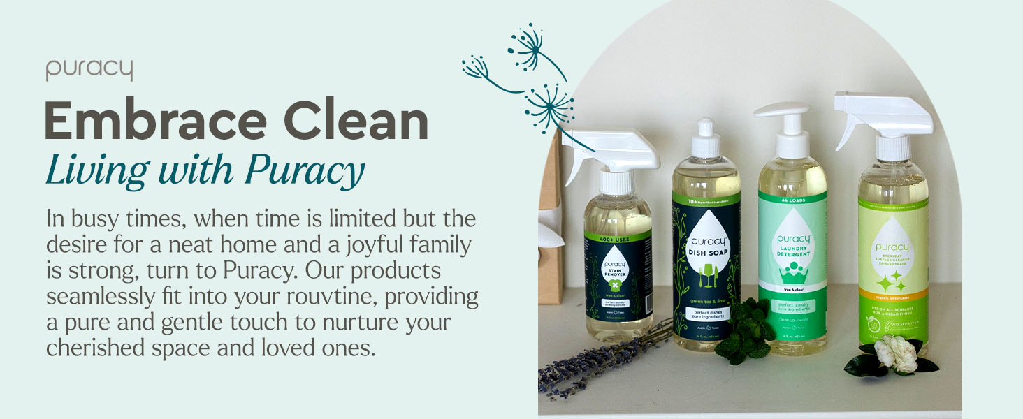 Puracy's line of household cleaning products on kitchen counter