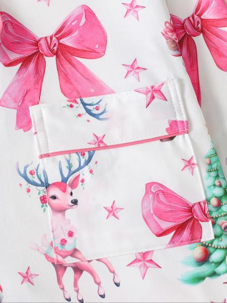 Two-piece Set Women's Christmas Print Button Front Pocket Shirt & Elastic Waist Pants Pyjama, Casual Comfy Long Sleeve Collared Top & Trousers Pyjama Set, Women's Sleepwear for Spring & Fall