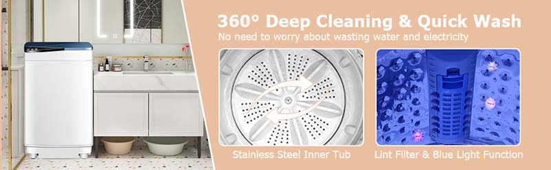 Eletriclife Full-Automatic Washing Machine with Built-in Barrel Light