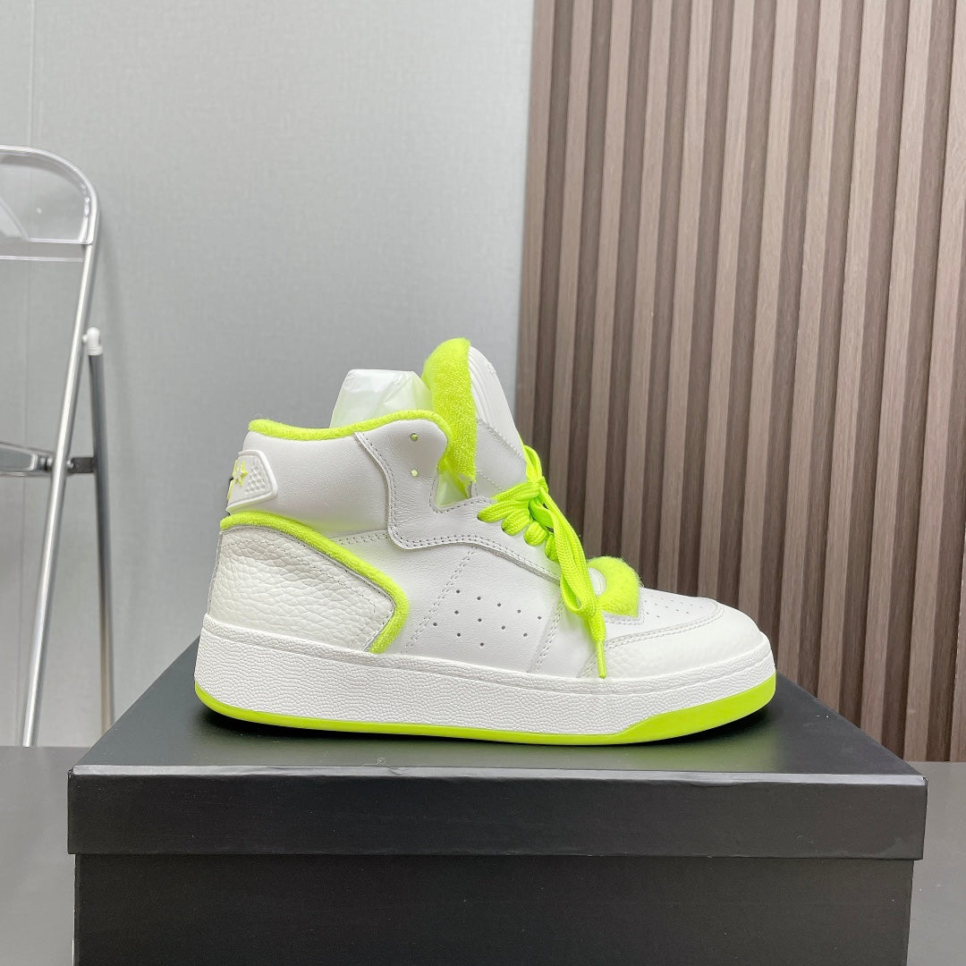 HIGH-TOP SNEAKERS IN WHITE MIX NEON GREEN CALFSKIN、mysite、Cacoeks