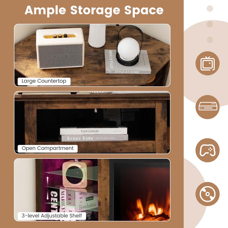 Eletriclife Fireplace Corner TV Stand with LED Lights and Smart APP Control for 50 Inches TV