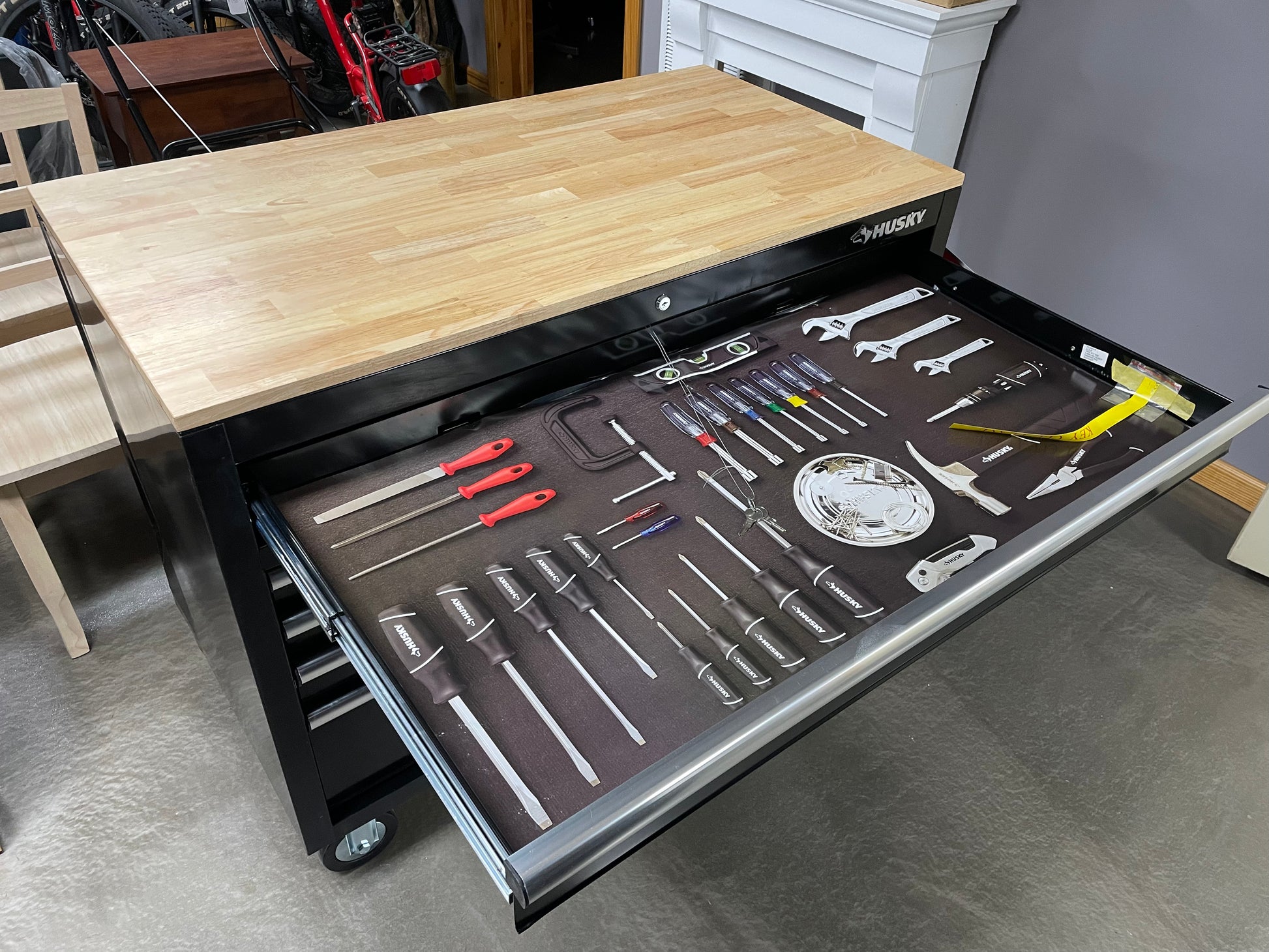 Husky 46 in. W x 24.5 in. D Standard Duty 9-Drawer Mobile ...