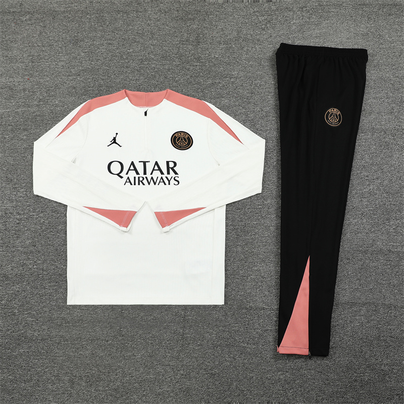 JerseysGala.com | Paris Saint-Germain PSG X JD 24-25 Long Sleeve Training Set - Player Version - White Top and Black Pants -Customize Name, Number and Patch | Worldwide Shipping