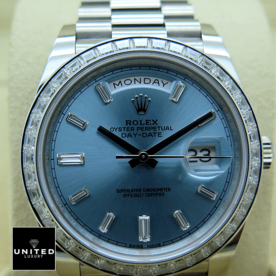 Rolex Day-Date Platinum 228396TBR001 Ice Blue Baguette Index Replica