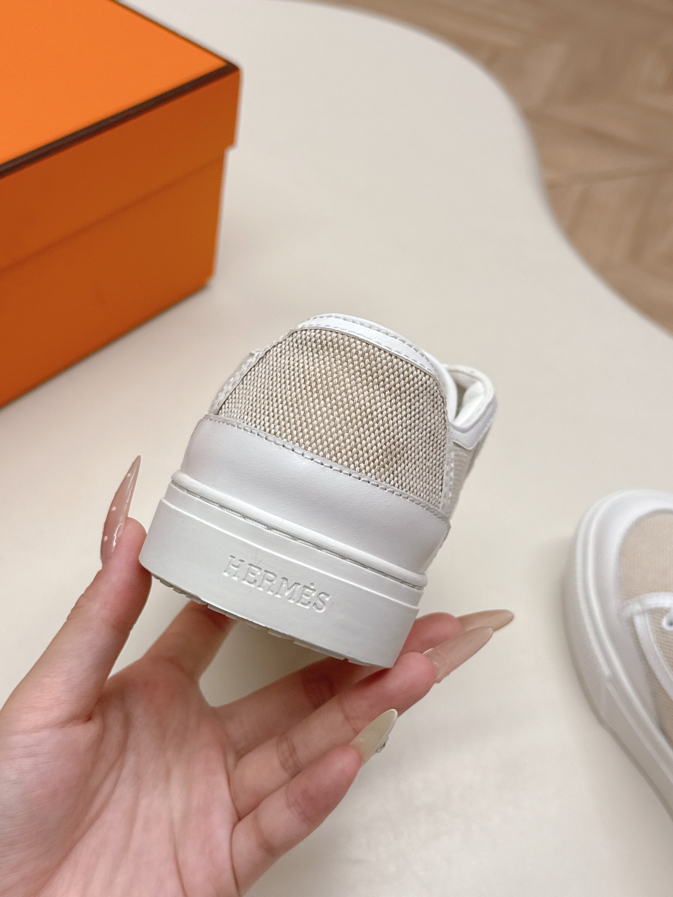 HM 25S SNEAKER LOW SPORTS IN BEIGE CANVAS MIX WHITE LAMBSKIN、mysite、Cacoeks