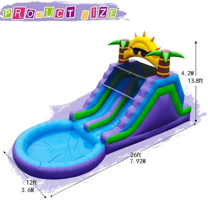 double water slide pool inflatable double slide big pool climbing wall for kids and adults 100 high quality pvc with 950w blower easy to set up for party 26x11 8x13 8ft details 6
