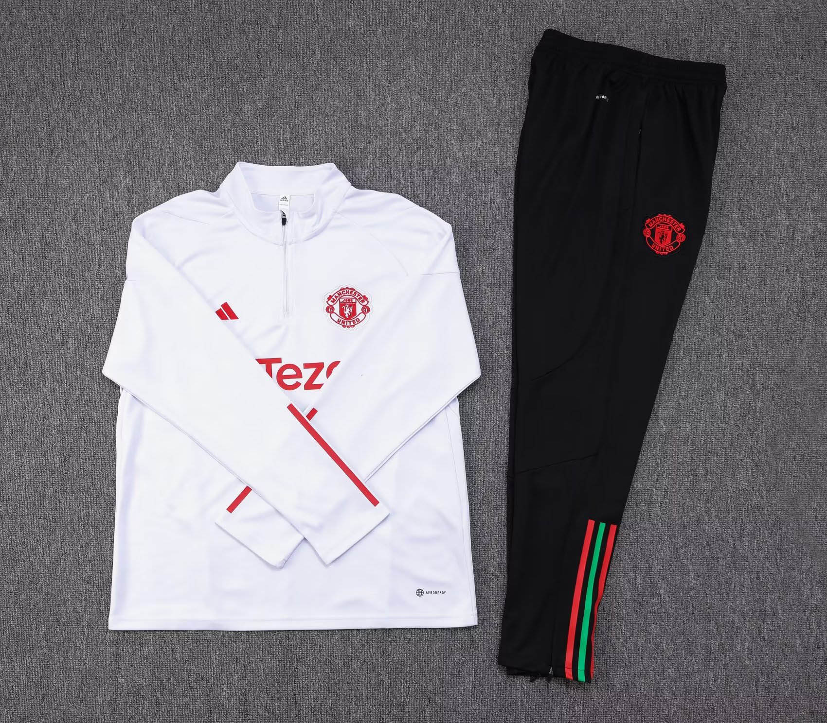 2023/2024 Manchester United Half-Pull Training Suit White Football Shirt 1:1 Thai Quality Set:football jersey mysite: unitedjerseyfootball 邓江浪:football