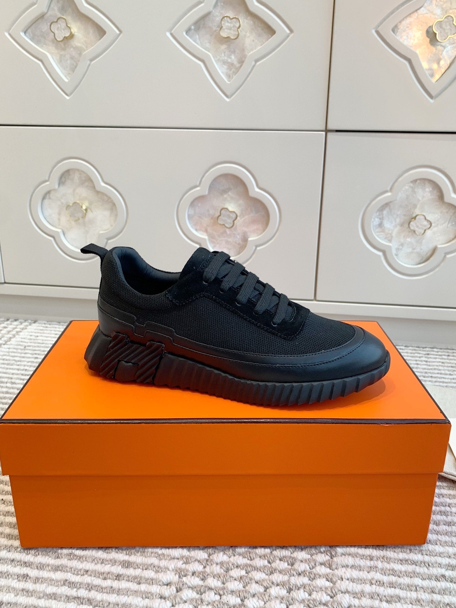 BOUNCING SNEAKER IN BLACK GRAPHIC MESH AND CALFSKIN、mysite、Cacoeks