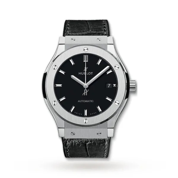Hublot Classic Fusion Ref. 565.NX.1171.LR Super Clone Watch – Titanium Black Dial Leather Strap Fake Replica