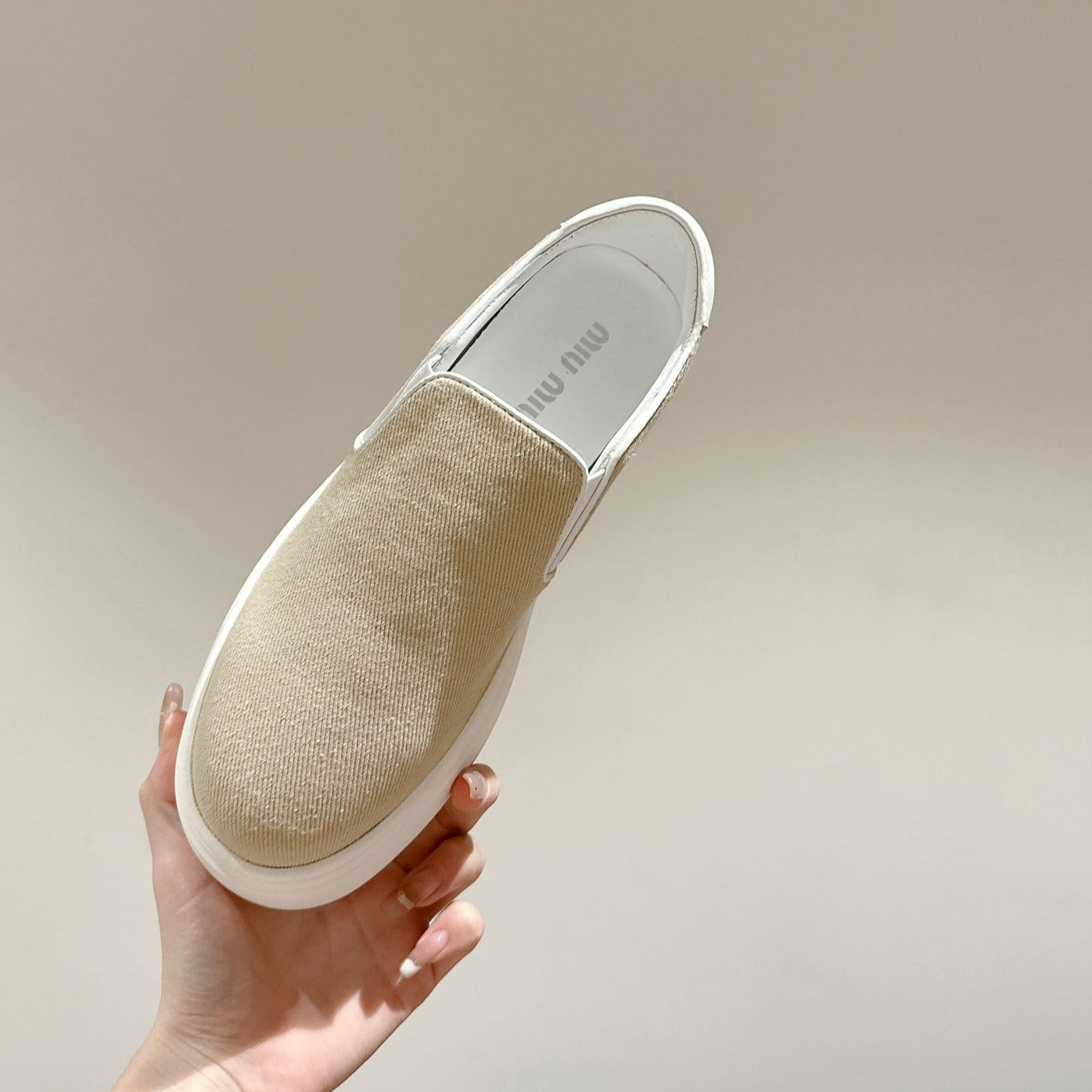 Slip-on Shoes High Sole Cream Color Canvas、mysite、Cacoeks