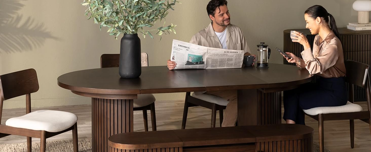 Easily transforms from a round to an oval table
