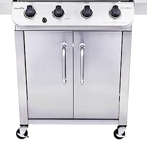 cabinet;propane;tank;storage;tool;accessory;wood;chips;pan;grates;griddle;stainless;steel;doors