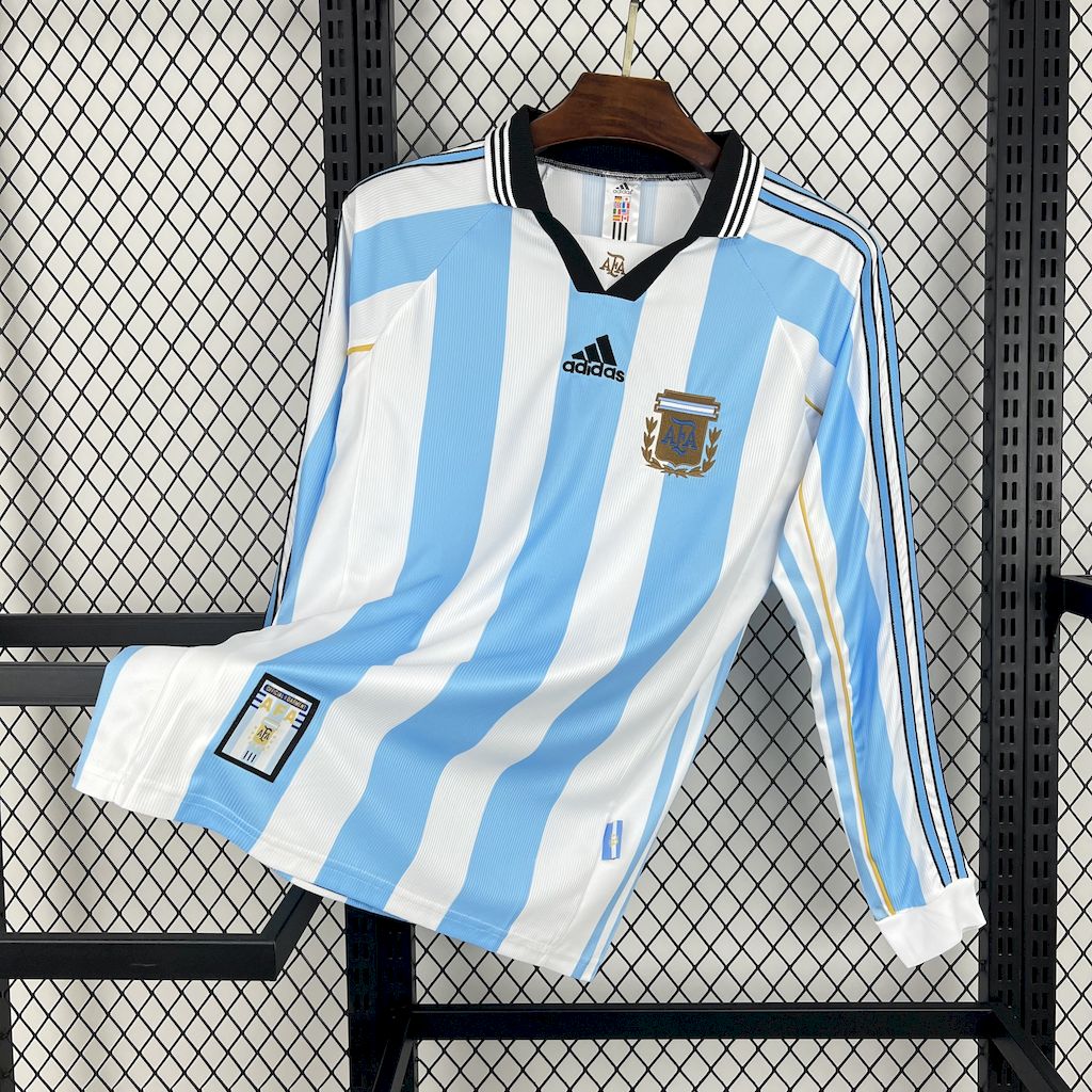 ManixJersey.com | Retro Argentina 1998 Home Long Sleeves Jersey -Customize Name, Number and Patch | Worldwide Shipping
