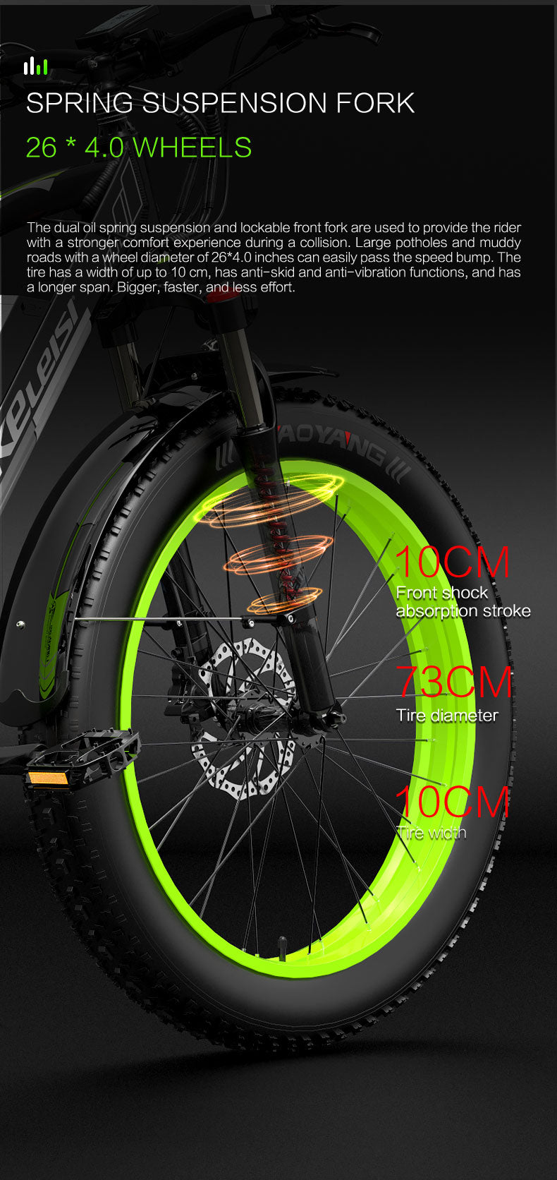 Lankeleisi XC4000 1000W 26" Electric Fat Bike 840Wh E-Mountain Bike EMTB 48V 17.5Ah Battery - Buybestgear