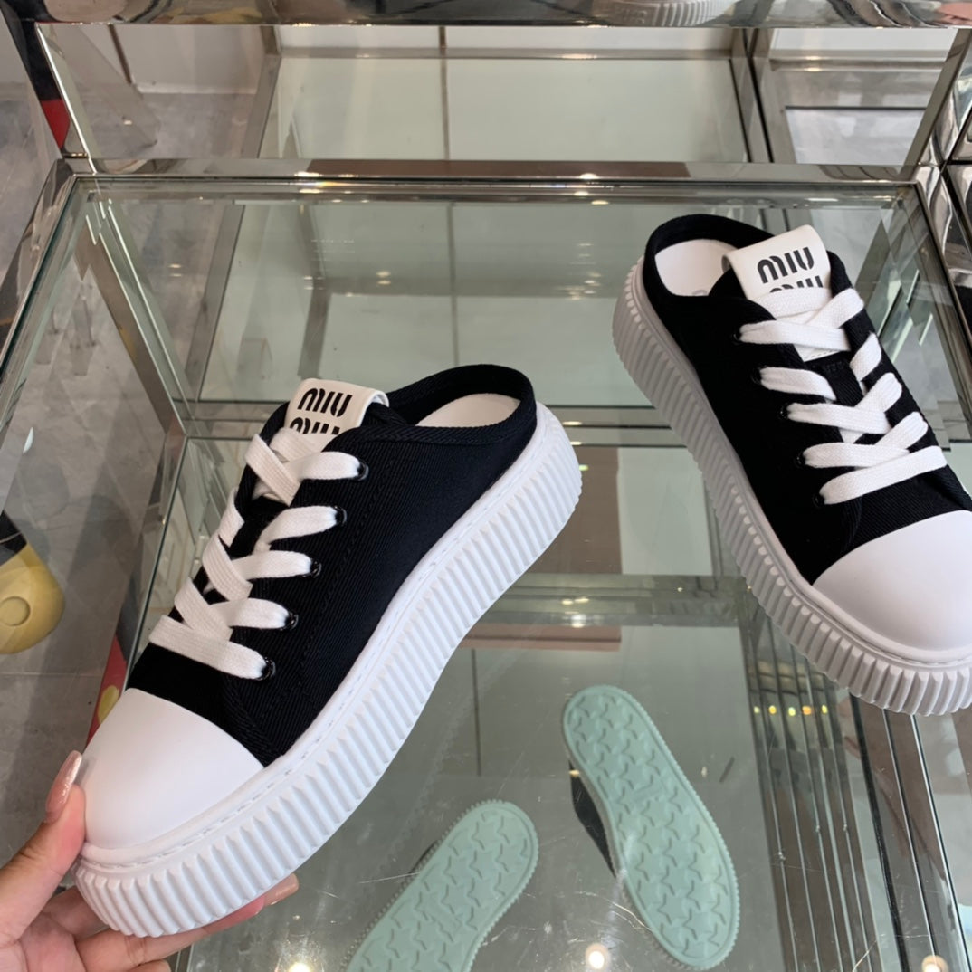 Mule Shoes Black And White Canvas、mysite、Cacoeks