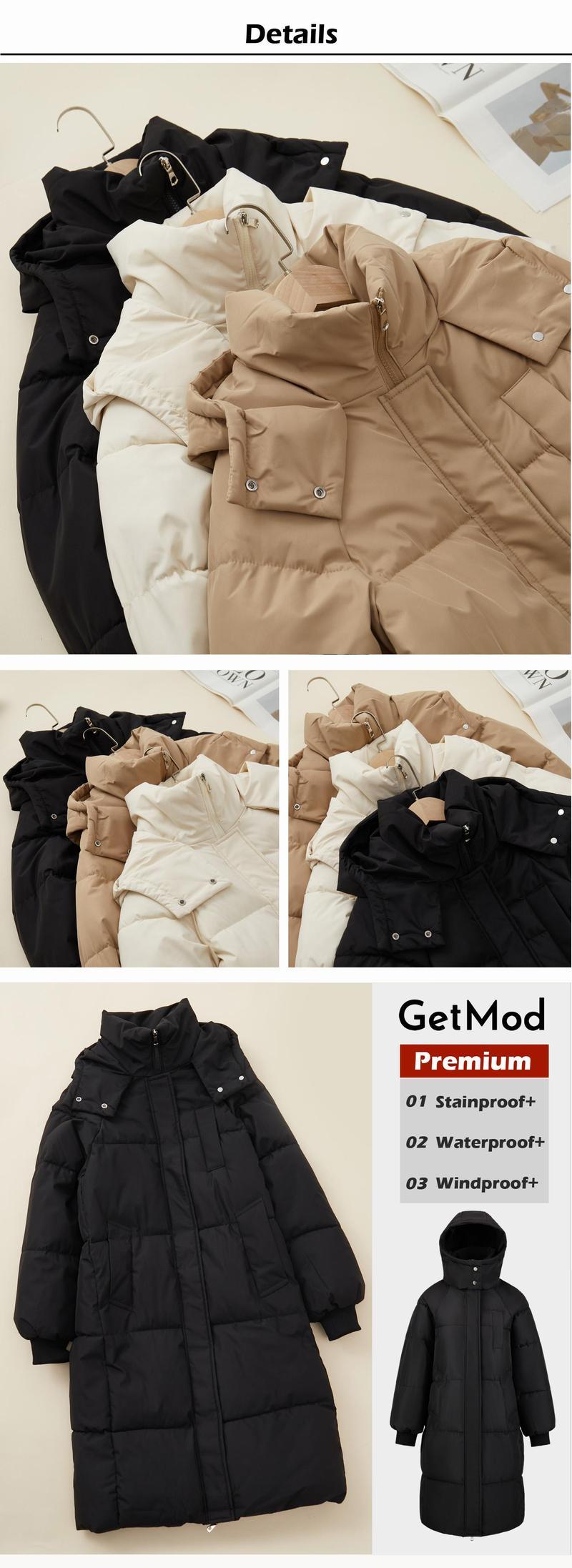 【GetMod】 Basic & Premium Waterproof Winter hooded long puffer jacket for women and girls, Womenswear Coats Tops Long Sleeve #A08/MF08-4