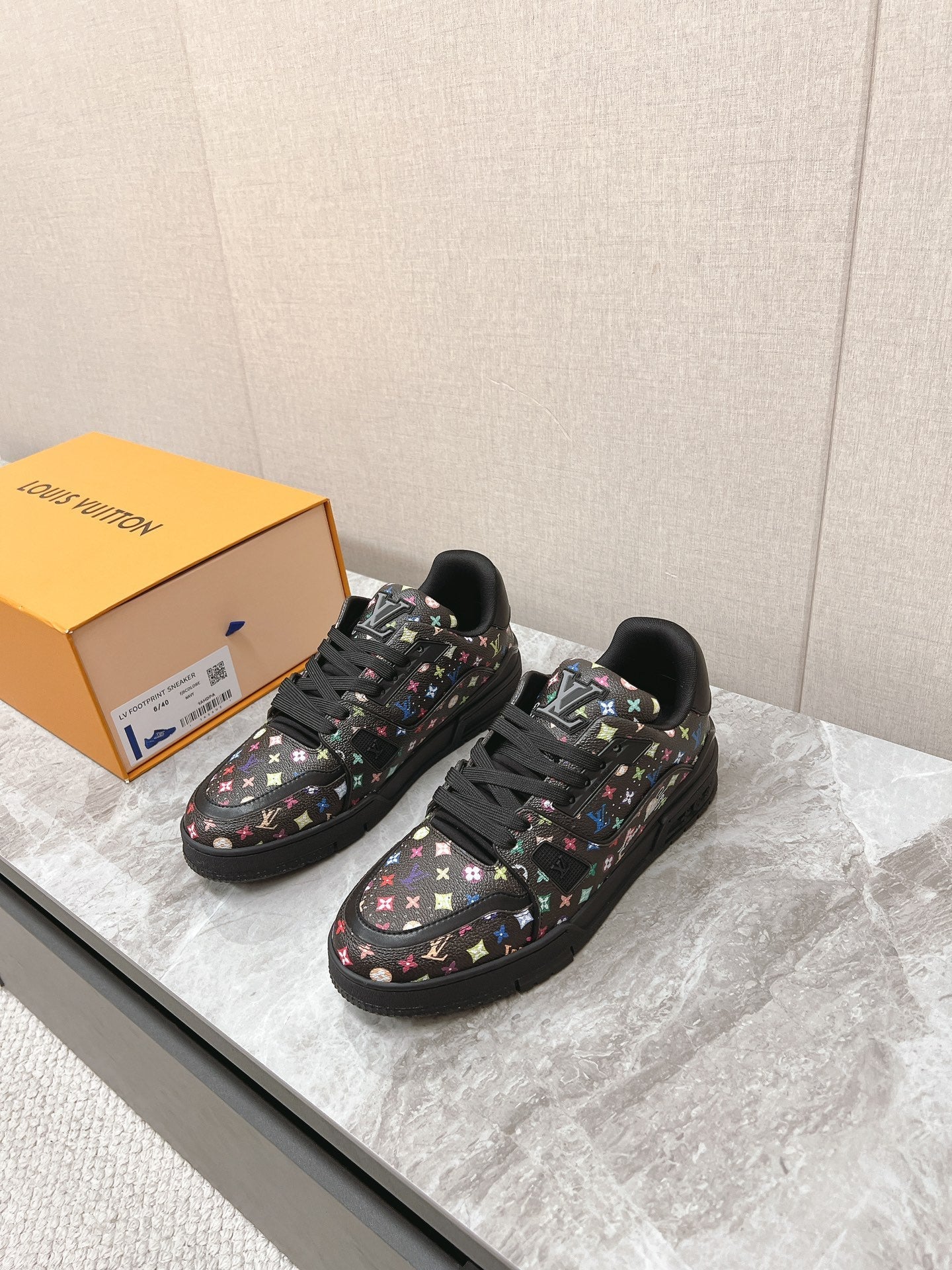 TRAINER SNEAKER IN BLACK MIX COLORFUL CALFSKIN、mysite、Cacoeks