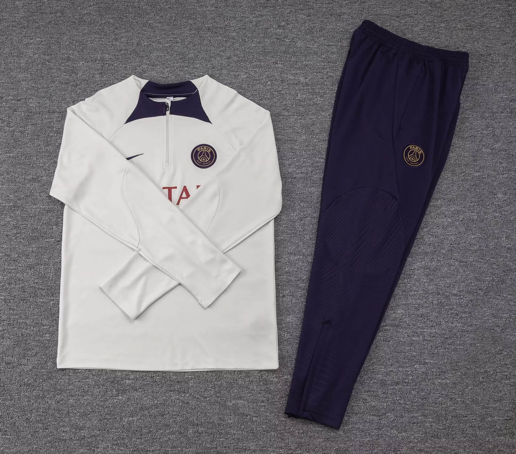 2023/2024 Psg Paris Saint-Germain Half-Pull Training Suit Off White Set:football jersey mysite: unitedjerseyfootball 邓江浪:football