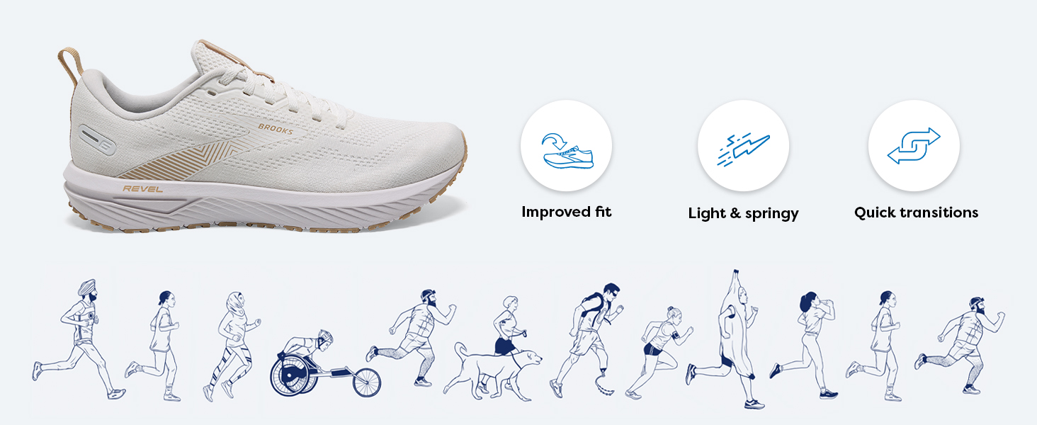 close up side profile of shoe atop cartoon strip of runners