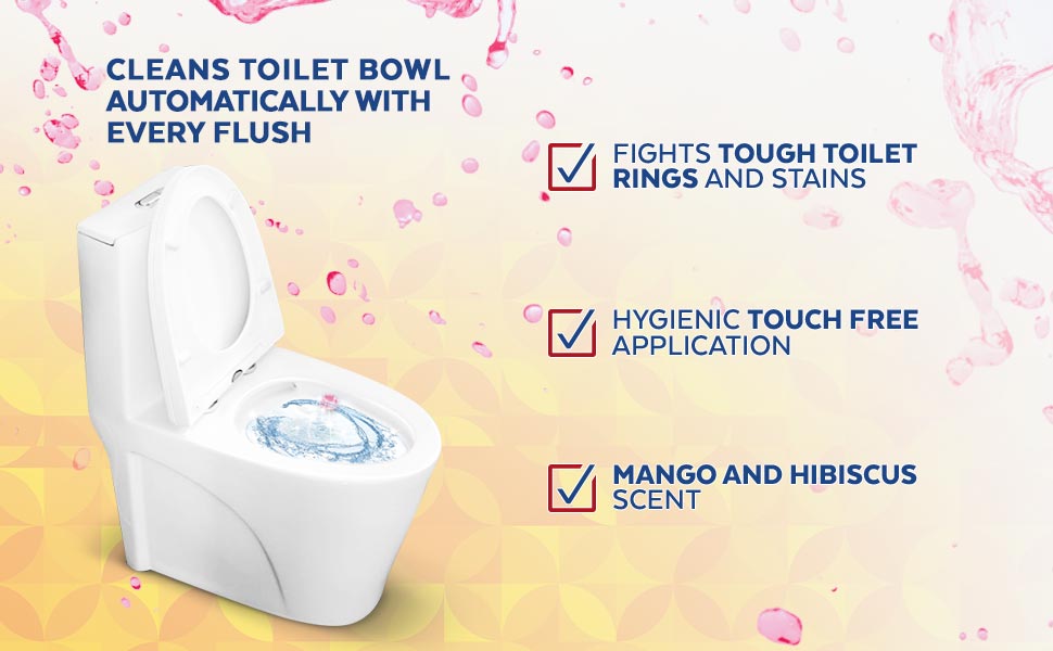 Cleans toilet bowl automatically with every flush