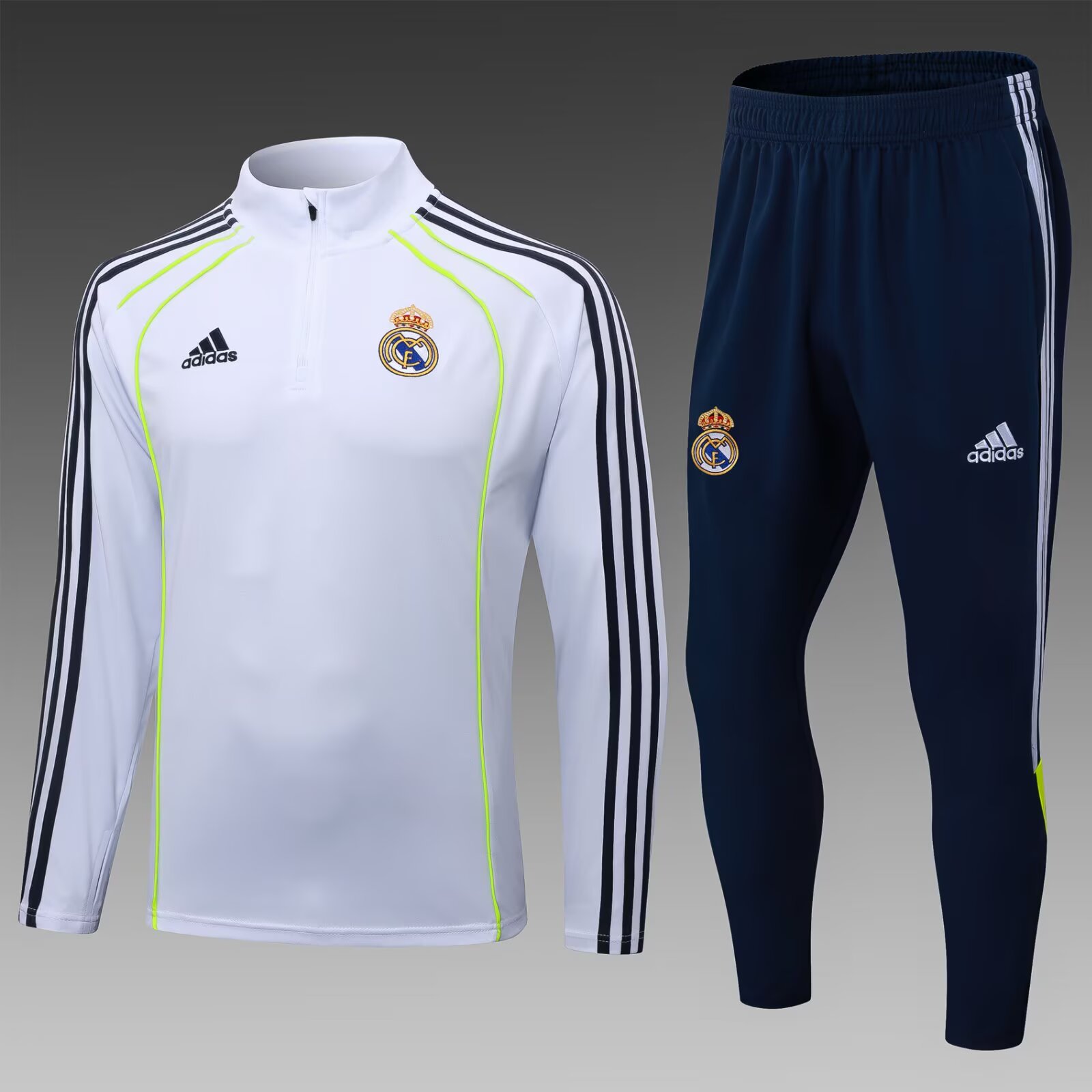 2025/2026 Real Madrid Half-Pull Training Suit White Football Shirt 1:1 Thai Quality Set:football jersey mysite: unitedjerseyfootball 邓江浪:football
