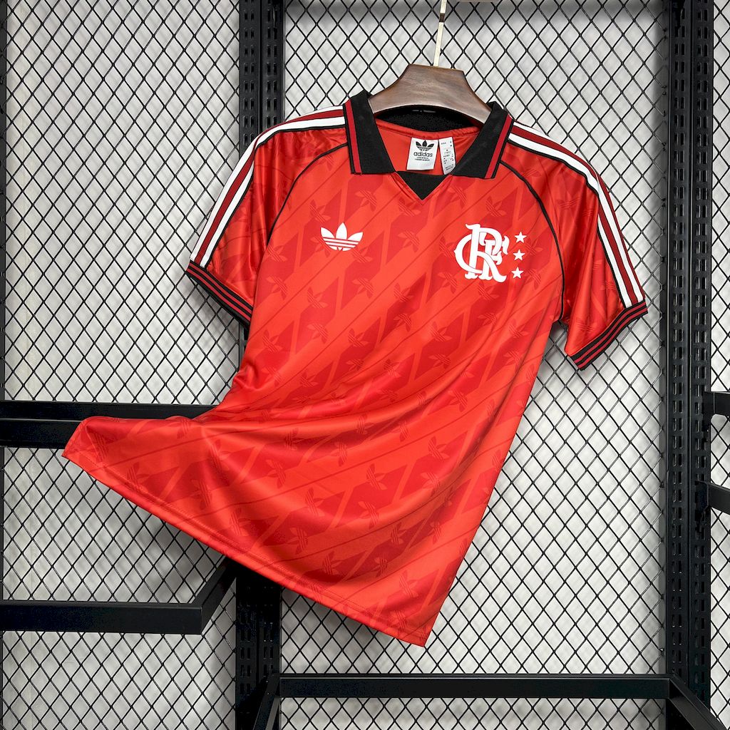 JerseysGala.com | Flamengo 24-25 Red Trefoil Vintage Jersey - Fans Version -Customize Name, Number and Patch | Worldwide Shipping