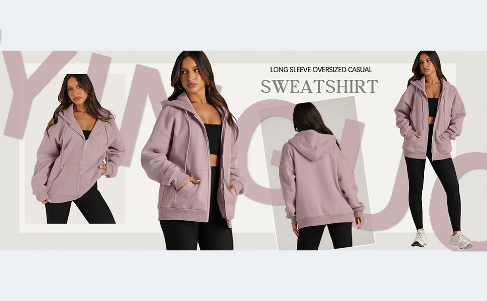 Text reads 'Image 4'. Product showcase of a pink zip-up sweatshirt displayed in multiple views showing different styling and wear options.