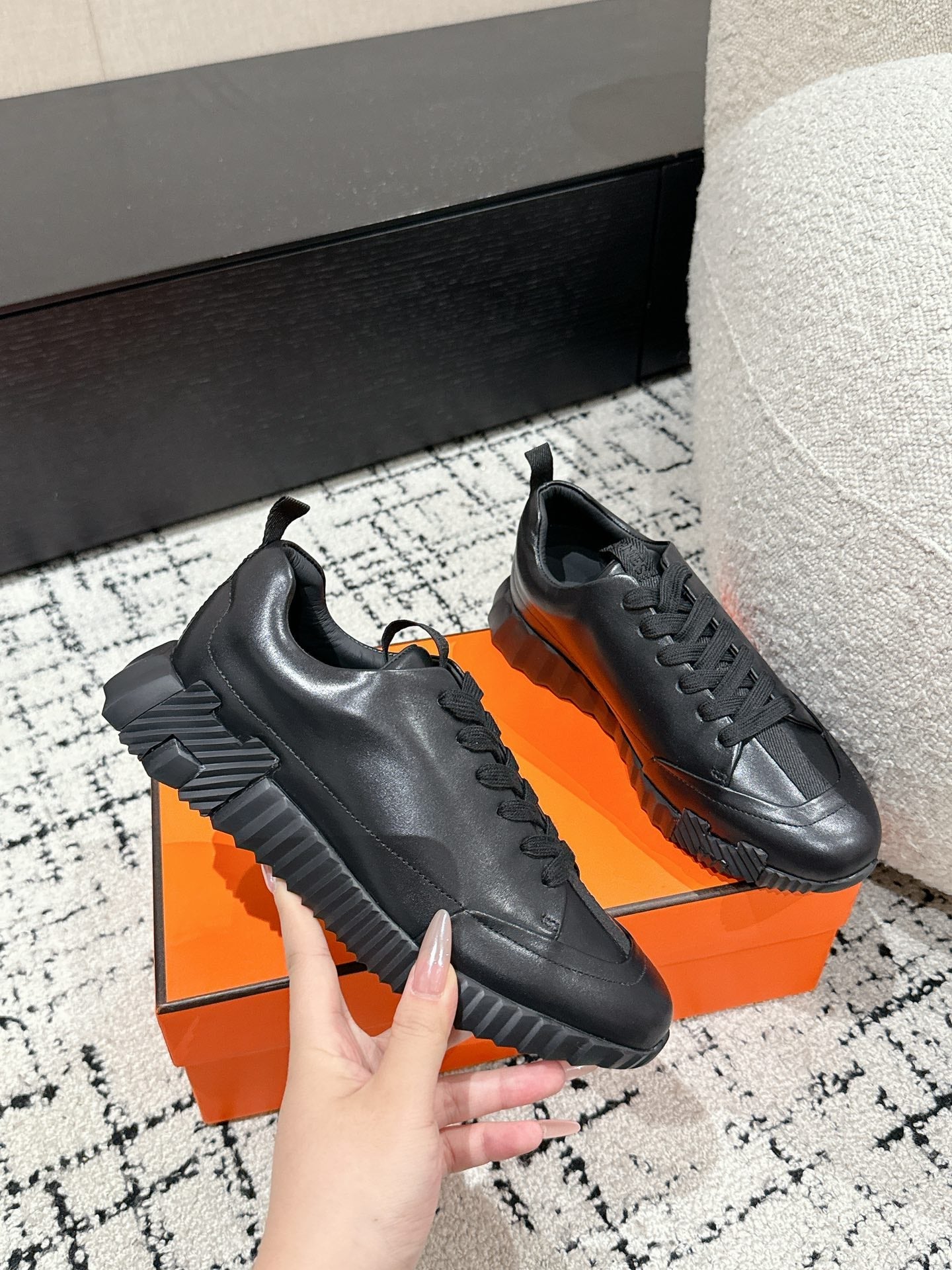 BOUNCING SNEAKER IN FULL BLACK CALFSKIN、mysite、Cacoeks
